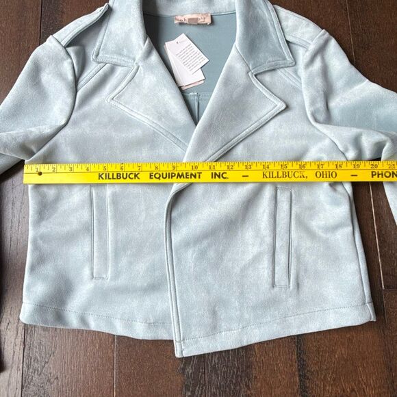 NWT Philosophy faux leather suede womens jacket blazer size medium baby blue - Picture 9 of 9